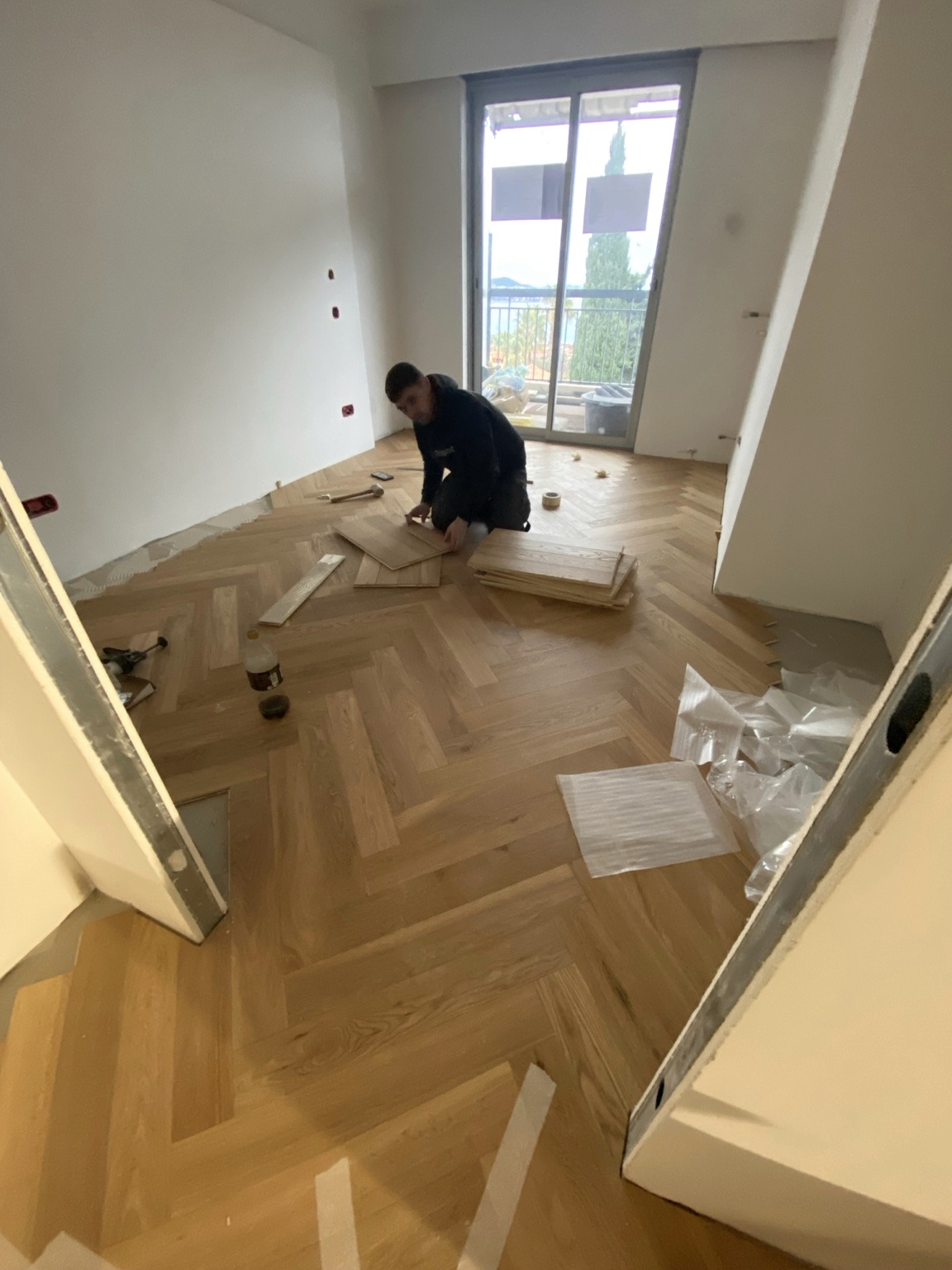 Wood flooring being laid on site